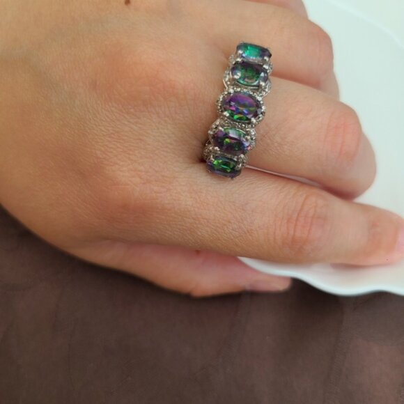 Vintage Boho Sterling Silver Mystic Topaz Rainbow Topaz Cocktail Statement Ring - Picture 10 of 10